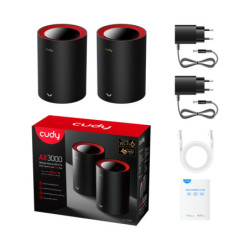 DOMOWY SYSTEM WI-FI MESH M3000(2-PACK)-BLACK Wi-Fi 6 2.4 GHz, 5 GHz, 574 Mb/s + 2402 Mb/s CUDY