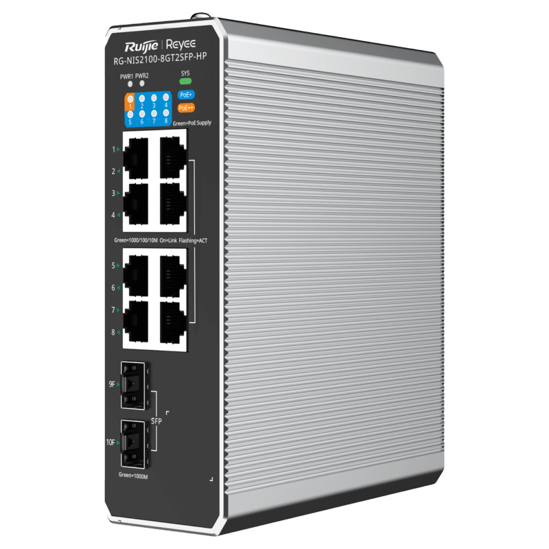 SWITCH PRZEMYSŁOWY POE RG-NIS2100-8GT2SFP-HP 8-PORTOWY + 2X SFP REYEE