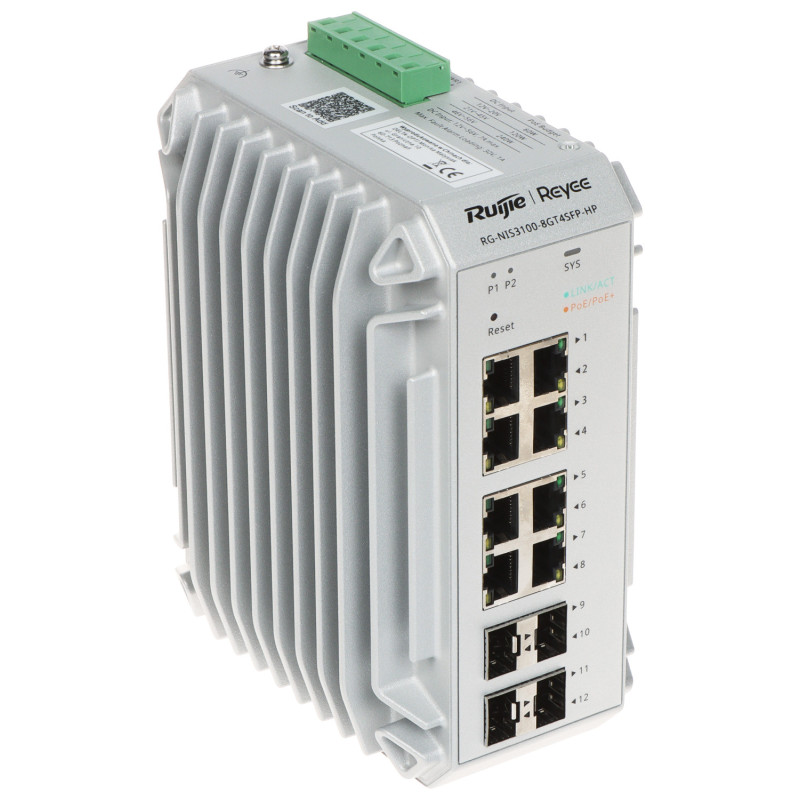 SWITCH PRZEMYSŁOWY POE RG-NIS3100-8GT4SFP-HP 8-PORTOWY + 4X SFP REYEE